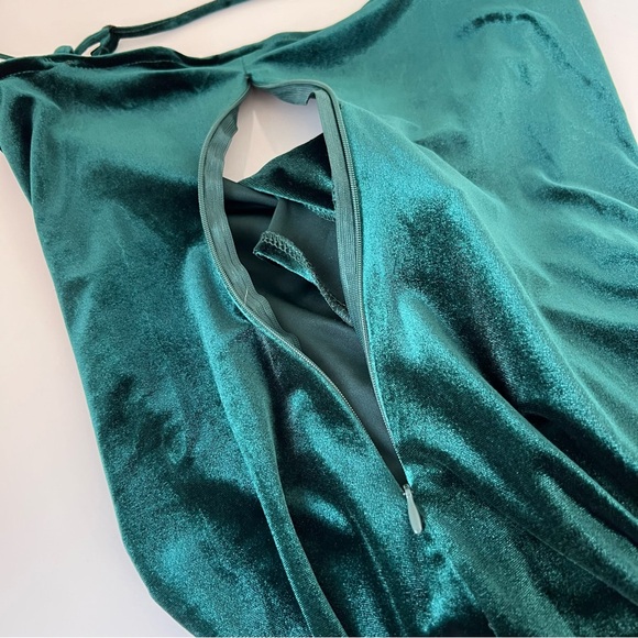 Rachel Zoe Emerald Green Velvet Wrap Slip Dress XS Ruched Maxi Evening Party - Picture 6 of 6